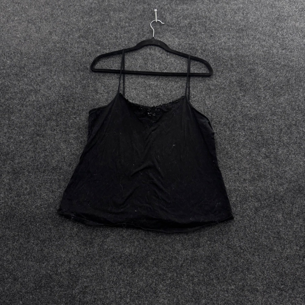 Victorias Secret Black Beaded Lace Trim Camisole Top Cotton Blend Size L